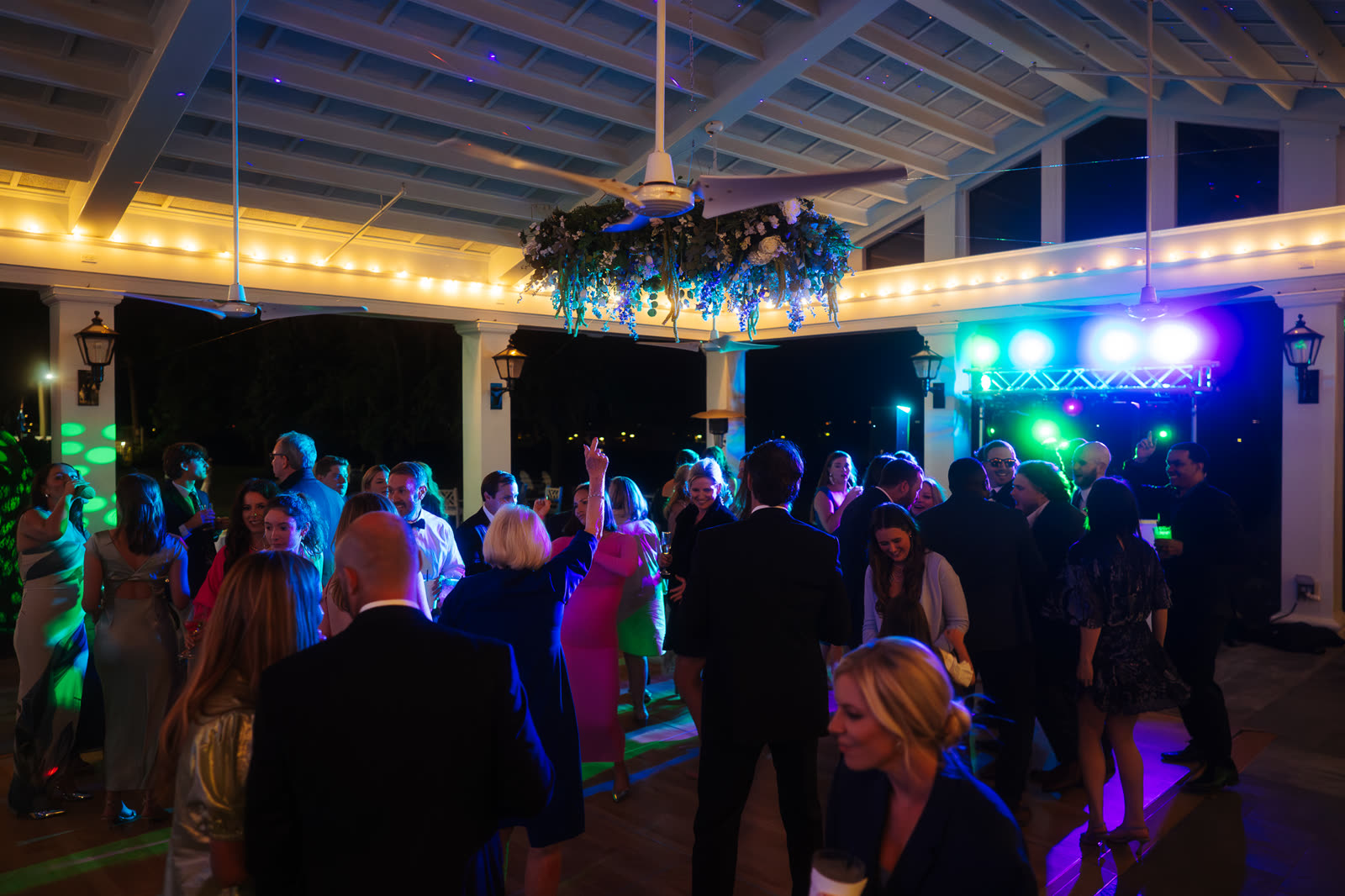 Packed dance floor with lighting, Waycross-area reception